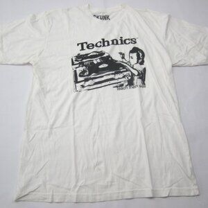 Skunk Technics Teach Them Well DJ Graphic T-Shirt Size Large White Music L